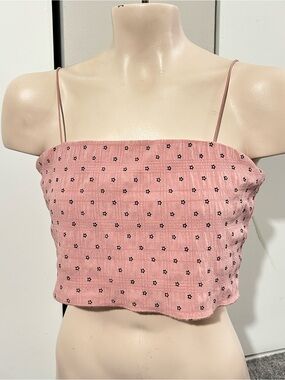 La Hearts Pink Floral Smocked Crop Cami